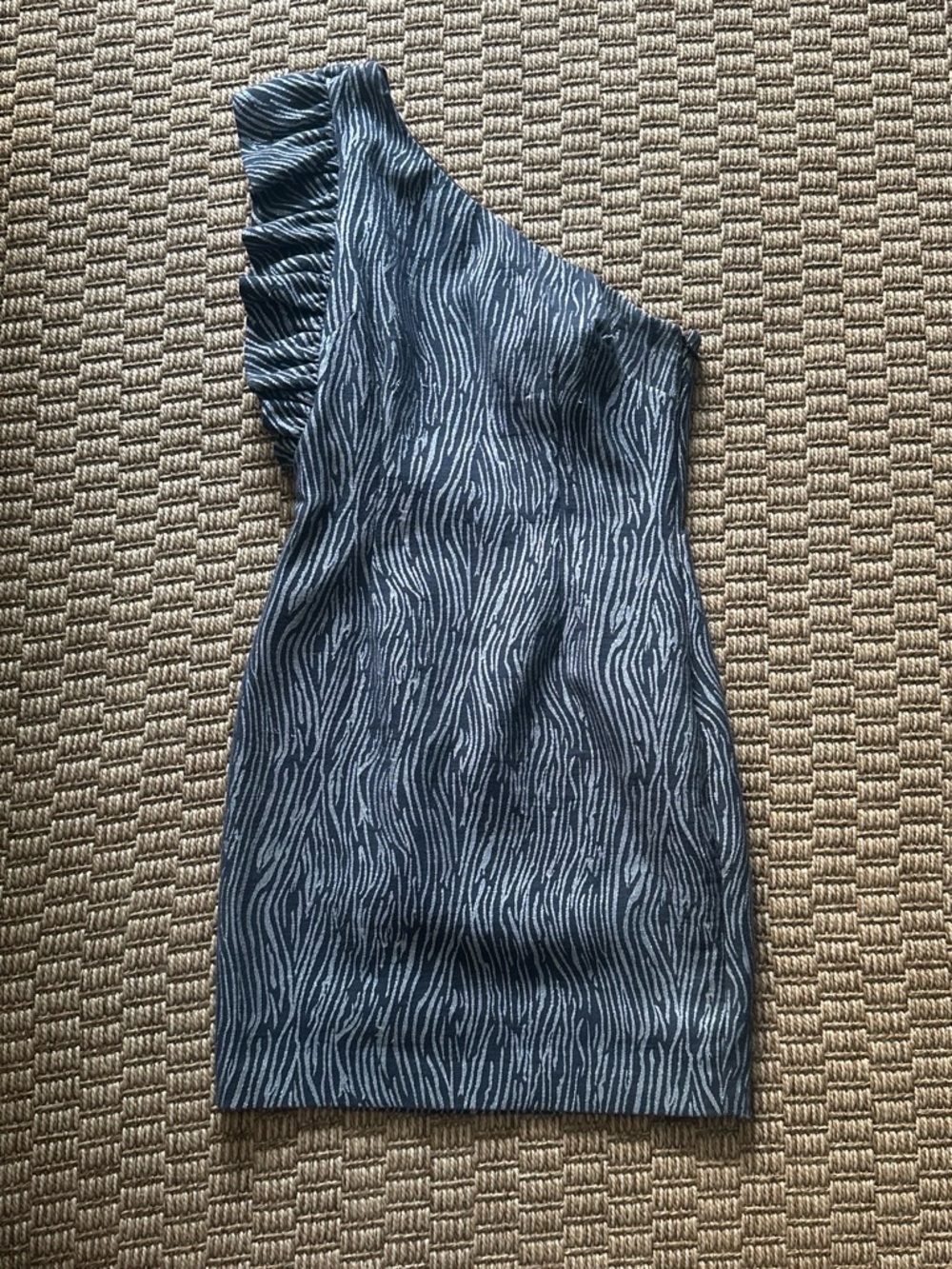 Aidan Mattox Black and Silver One-Shoulder Dress